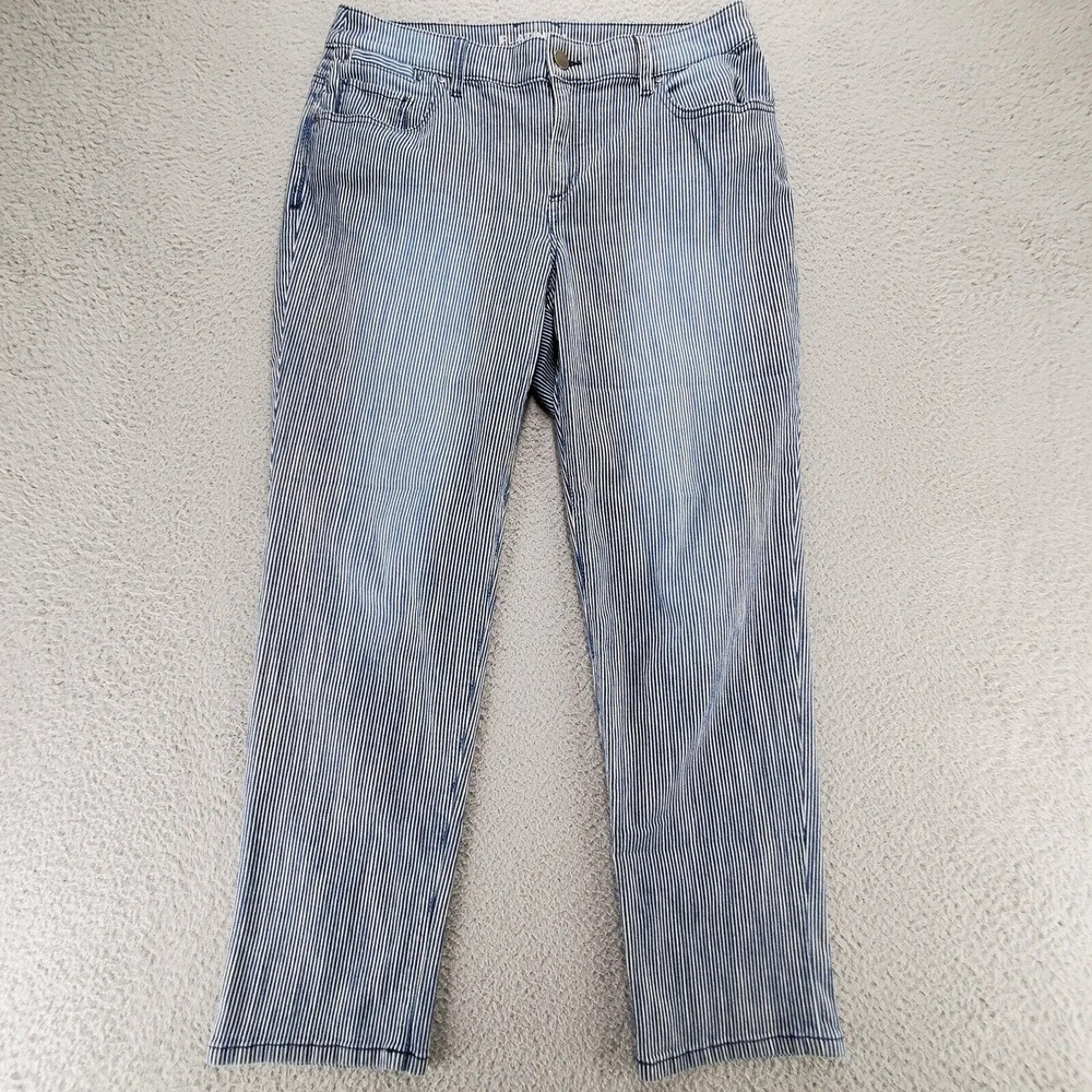 Chicos Pants Womens 1.5 US 10 Blue‎ Striped Platinum Skimmer Distressed Casual